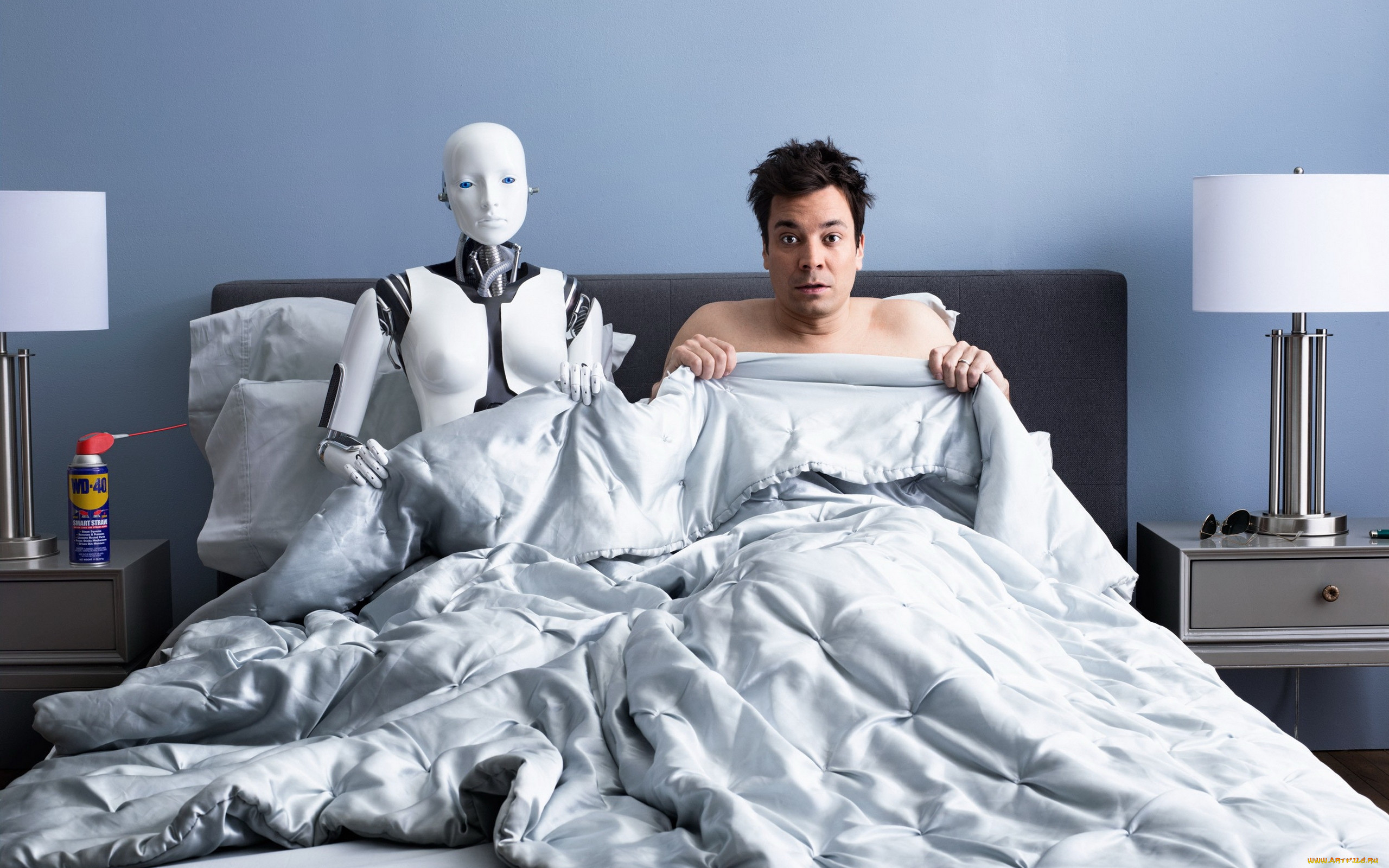 юмор и приколы, кровать, андроид, робот, мужчина